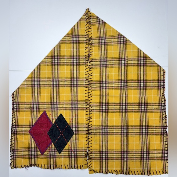 GAP Patchwork Wool Scarf Yellow Plaid One Size Lambswool Blend - Picture 3 of 8